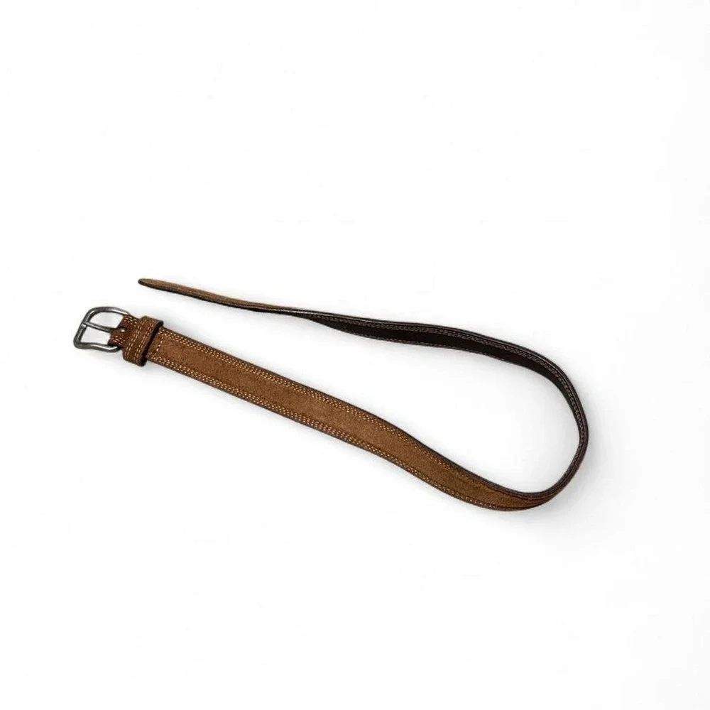 Brown suede belt with silver buckle